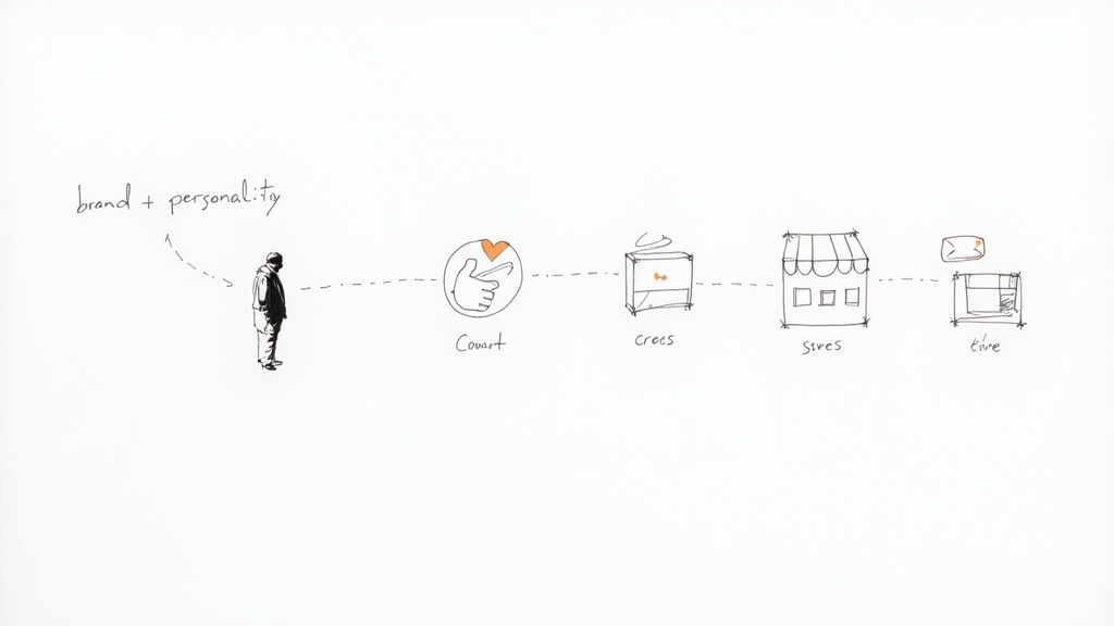 A group of diverse professionals collaborating on branding ideas around a modern office table.