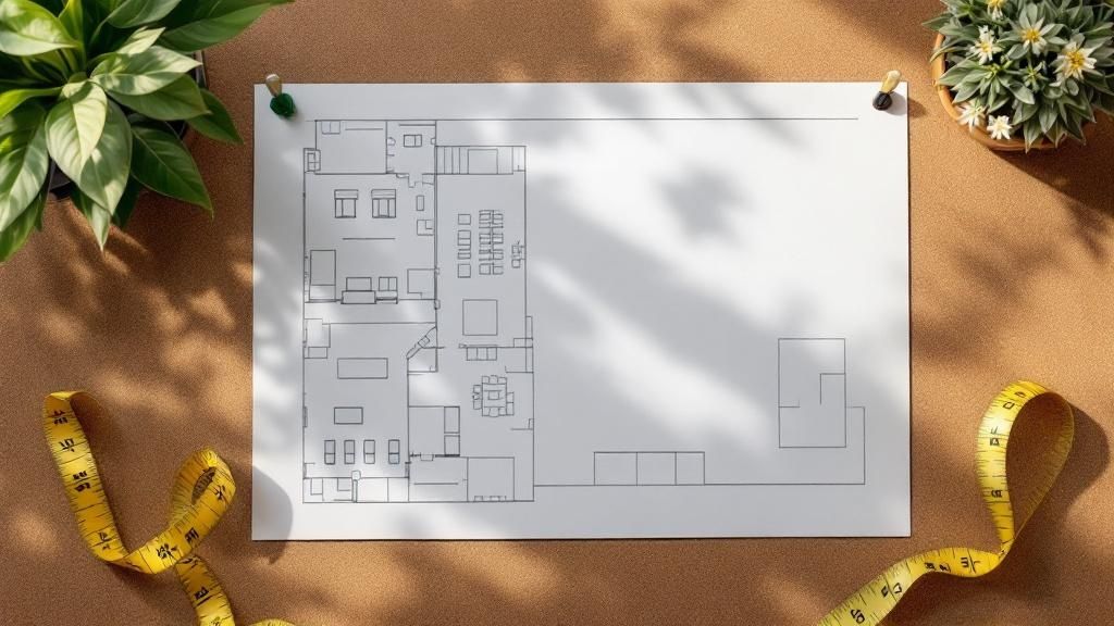 A modern, spacious event venue with high ceilings, large windows, and a stage set up with screens and lighting, ready for a corporate marketing event.