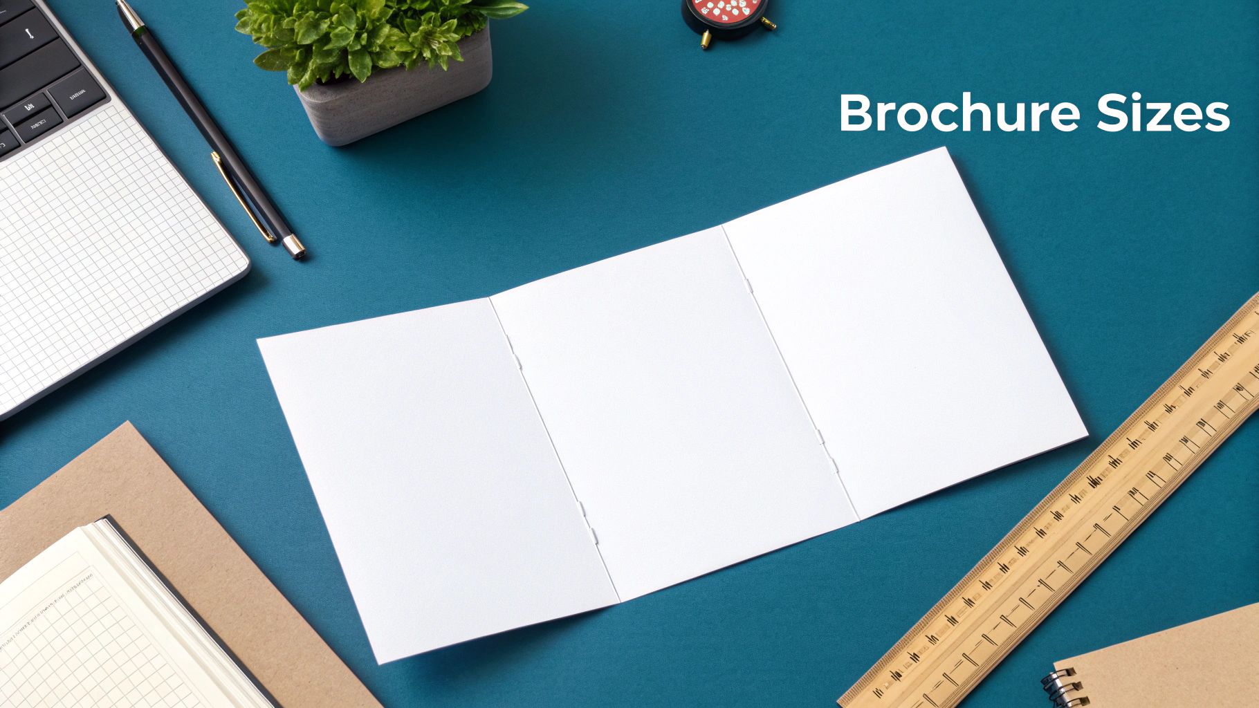 A person holding a folded brochure to check its dimensions