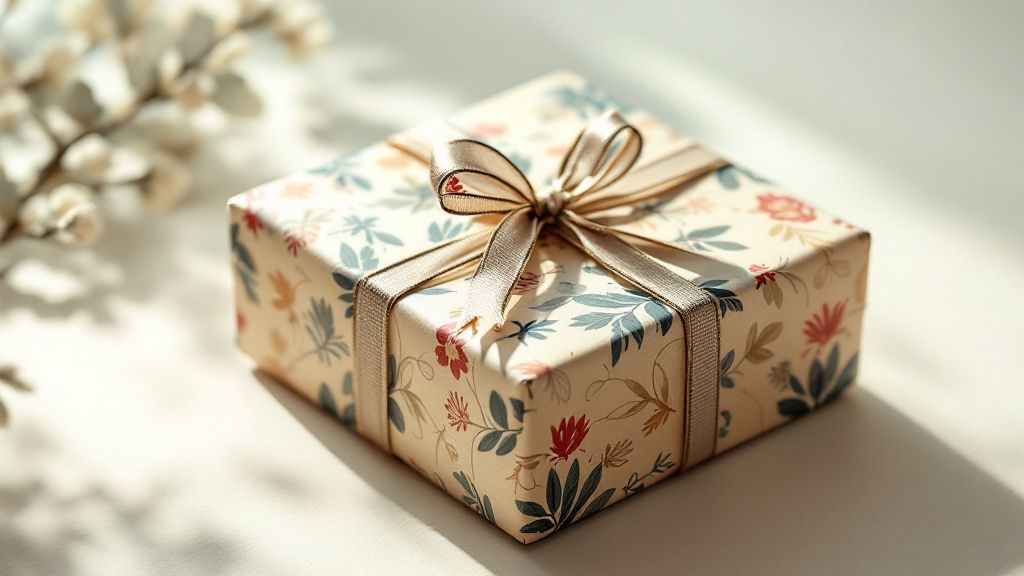 Several finished rolls of custom wrapping paper ready for shipping.