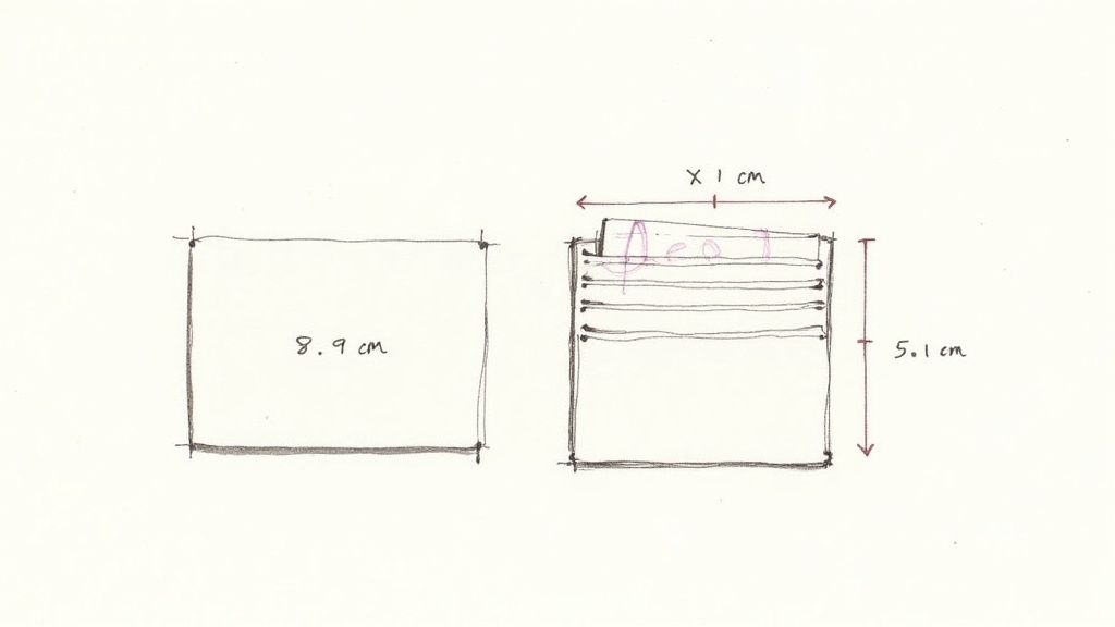 A close-up of a stack of North American standard-sized business cards