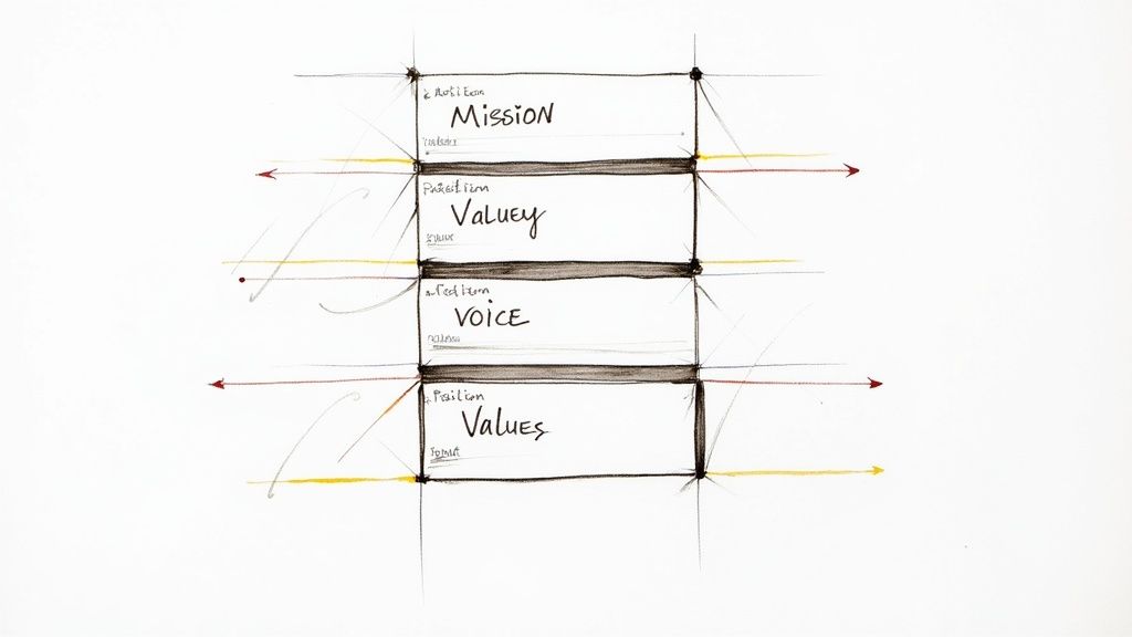 Abstract image showing interconnected shapes and lines, representing the core components of a brand identity.