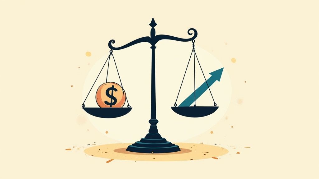 A graph showing a rising arrow, representing positive marketing return on investment.