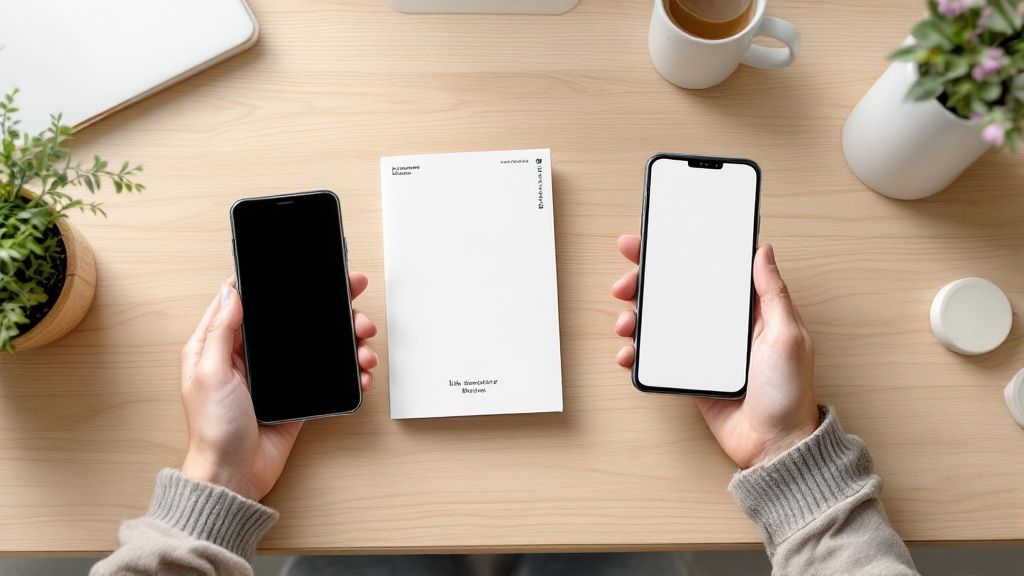 An illustrated diagram showing the bleed, trim, and safe zone on a brochure design.