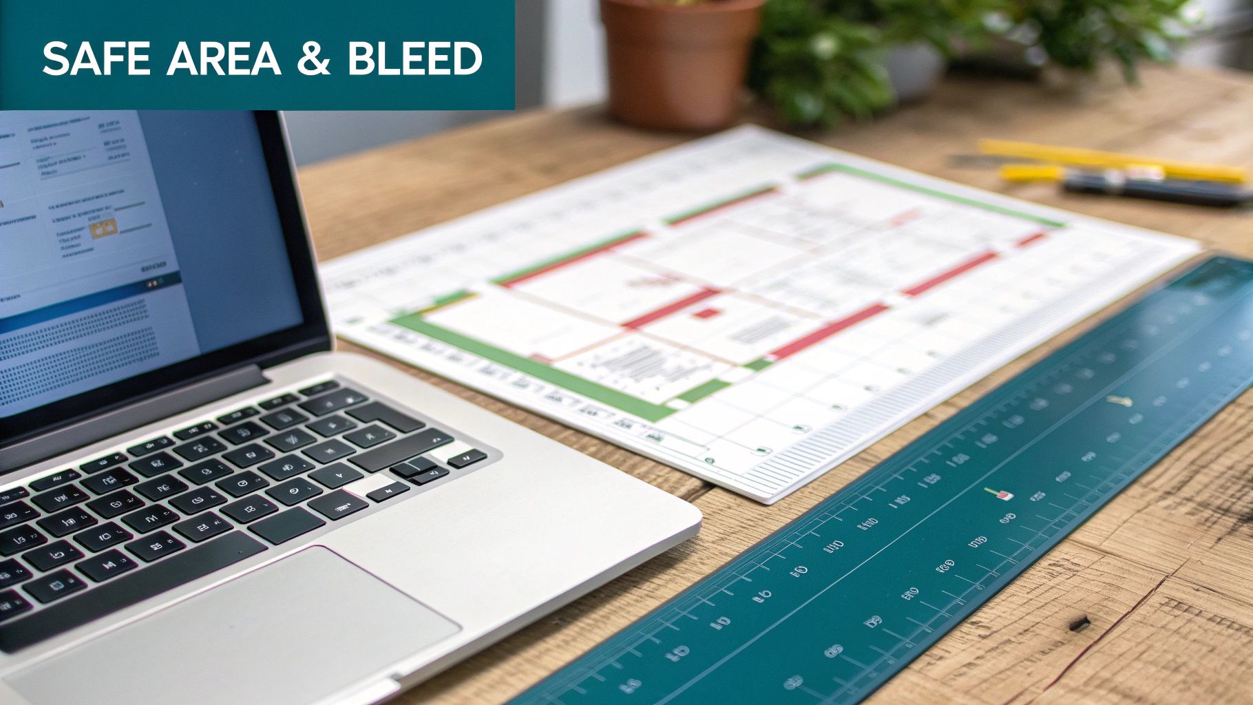 A graphic designer working on a banner design on a large computer screen.