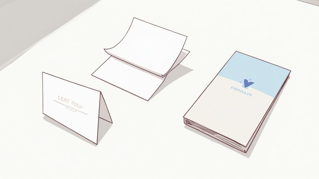 A collection of high-quality print marketing materials including business cards and brochures