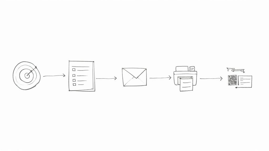 A checklist and pen on a desk, representing the planning phase of a direct mail campaign.
