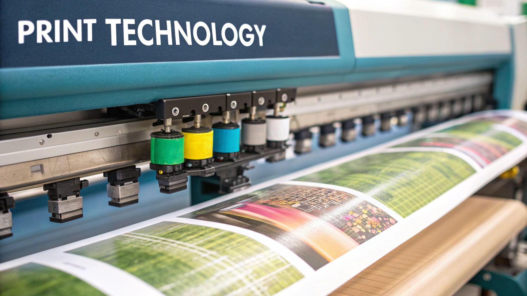A technician operating a large format printer