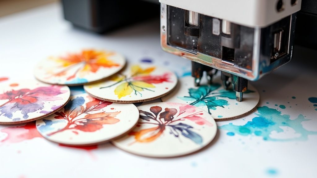 A person at an event holding a custom badge up to a scanner.