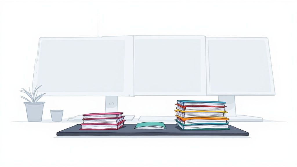 A collection of professionally printed business materials, including business cards, flyers, and posters, arranged neatly on a wooden table.