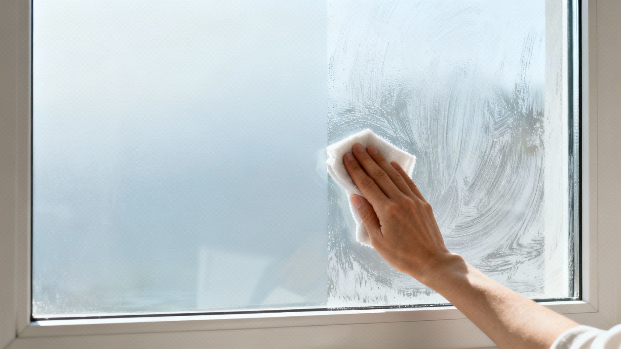 A person using a squeegee to clean a large window, achieving a streak-free shine.