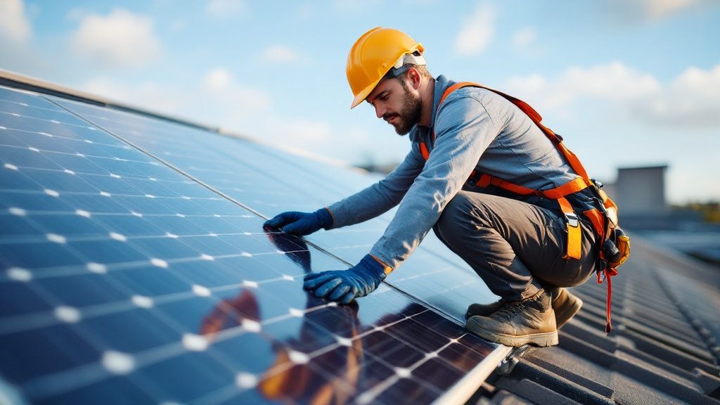 A person using a calendar to schedule solar panel maintenance.