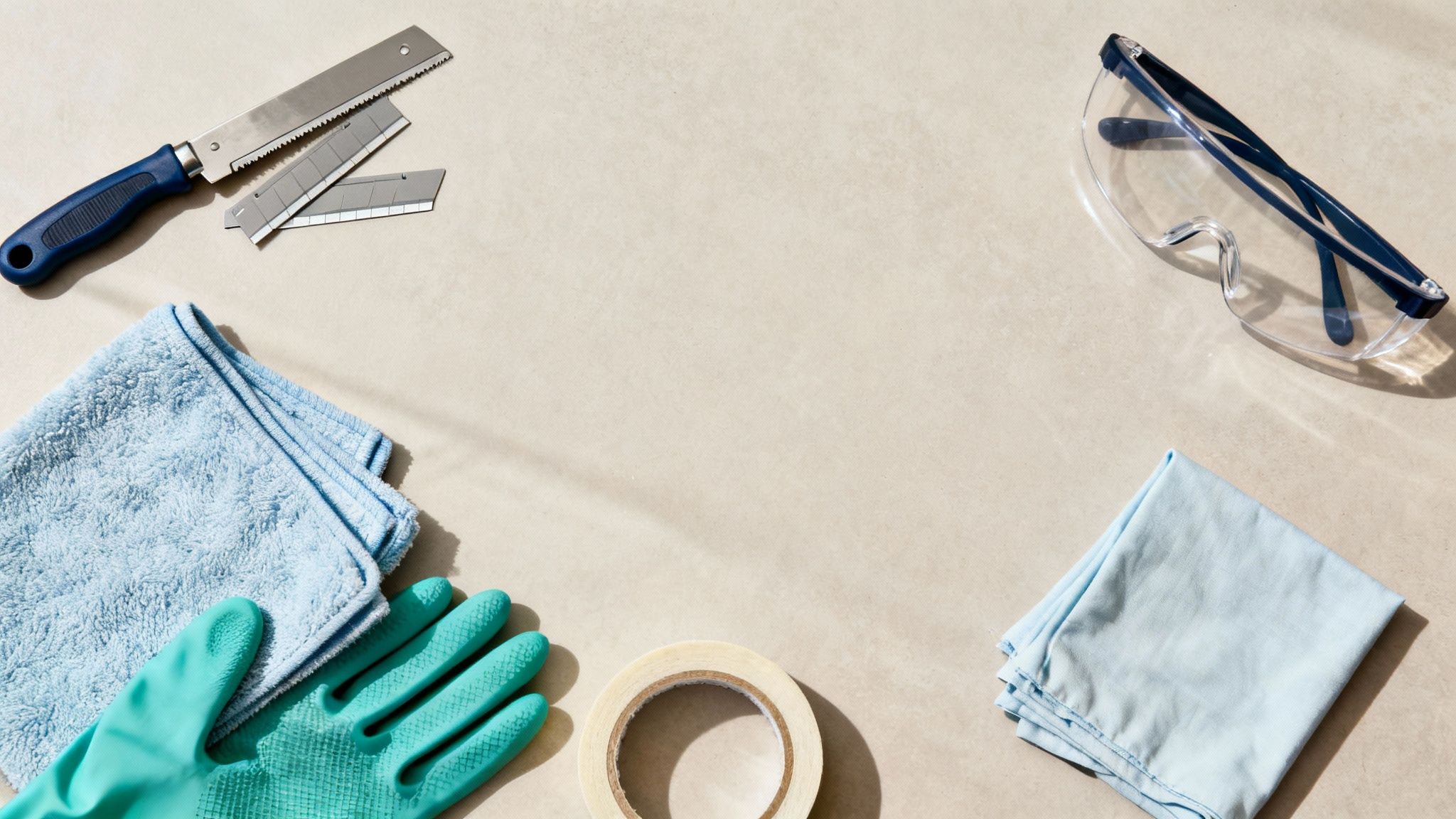 A person using a razor blade scraper to carefully remove white paint from a window pane.