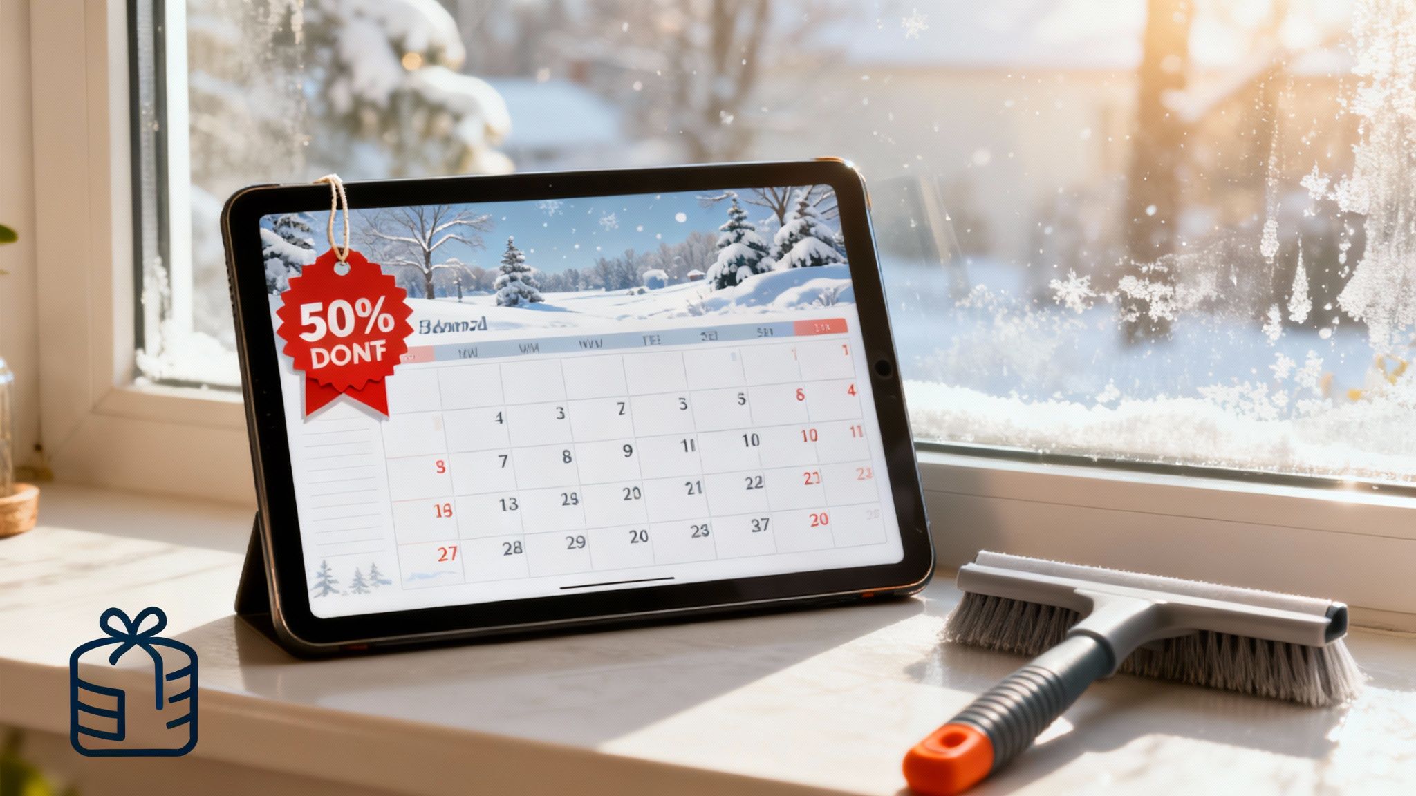 A piggy bank sitting on a clean window sill with a bright, sunny background.