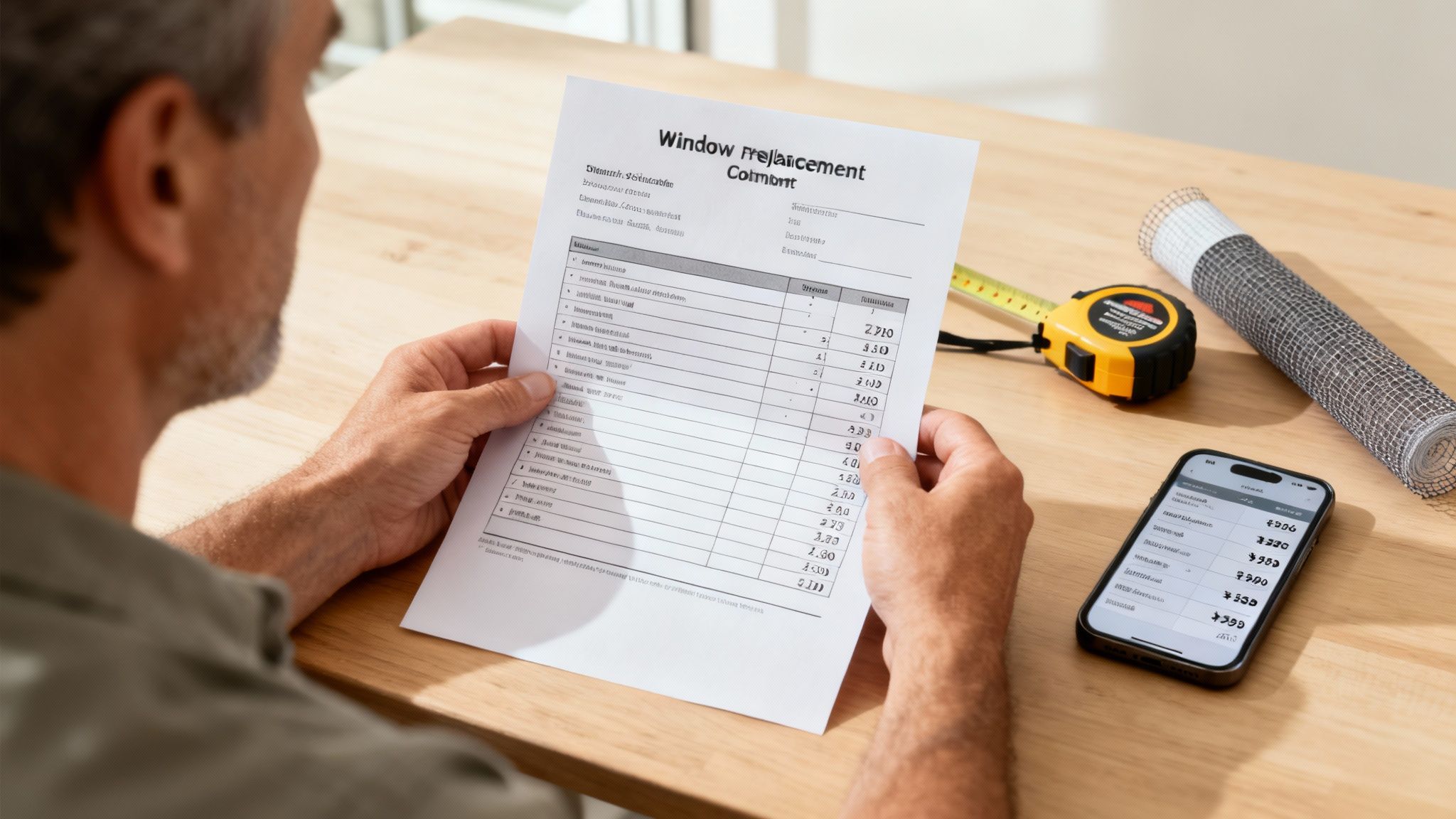 A person's hands carefully installing a new mesh into a window screen frame