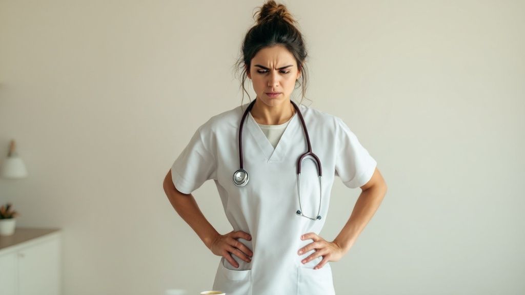 A caregiver showing signs of stress and irritability.