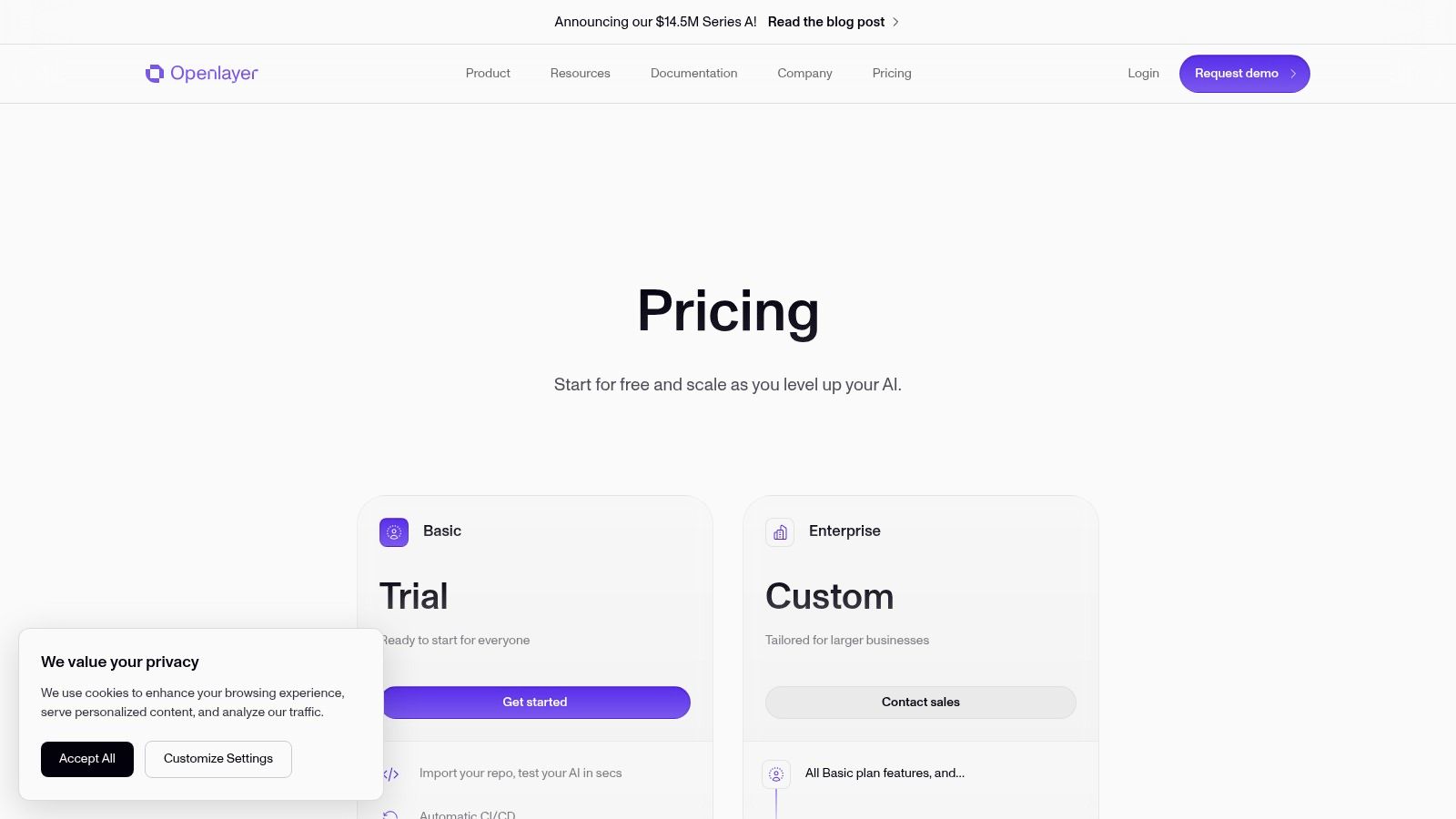 Openlayer's pricing plans, showcasing it as one of the best LLM optimization tools for AI visibility