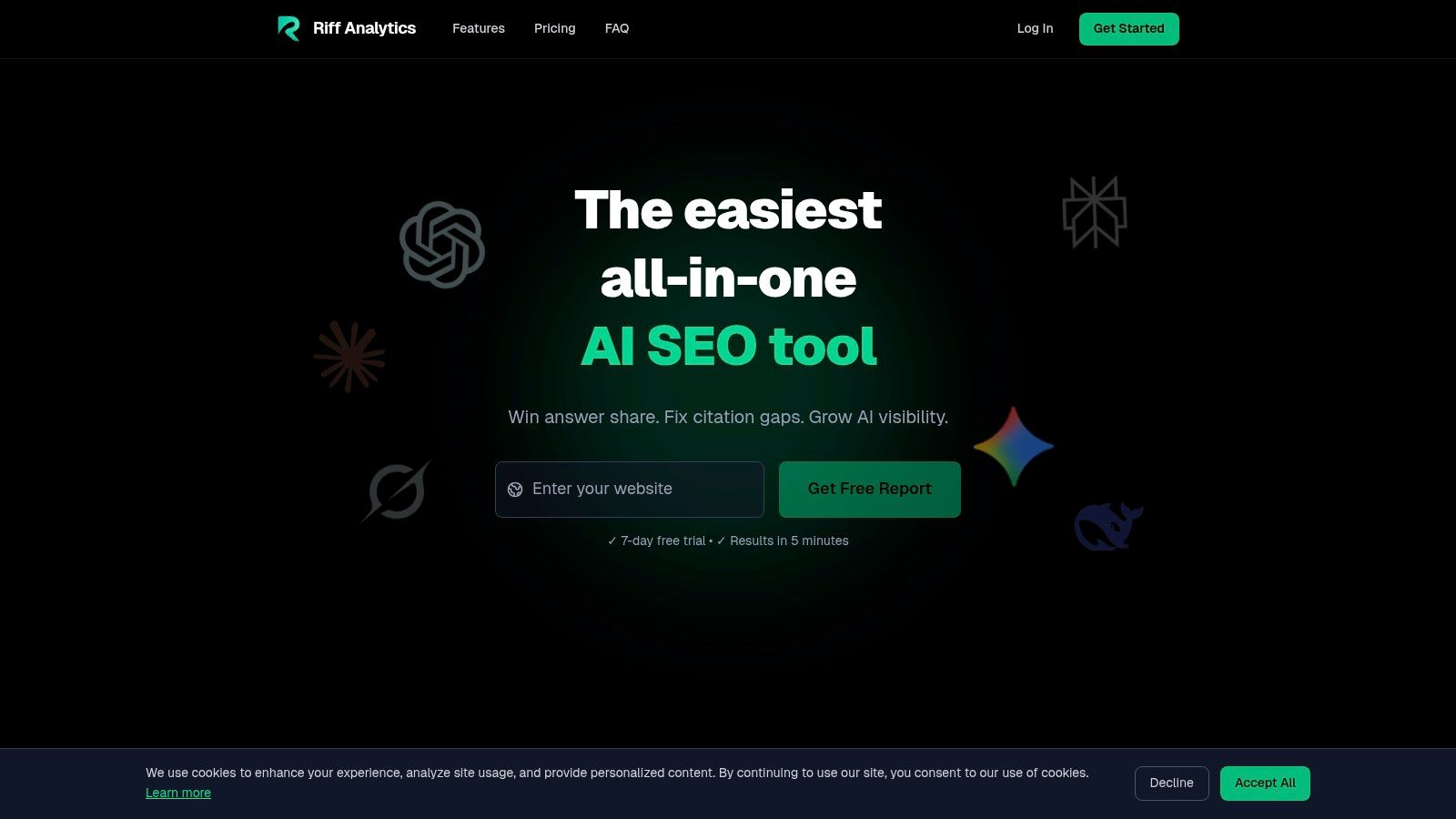 Riff Analytics dashboard showing AI engine visibility and citation gap analysis