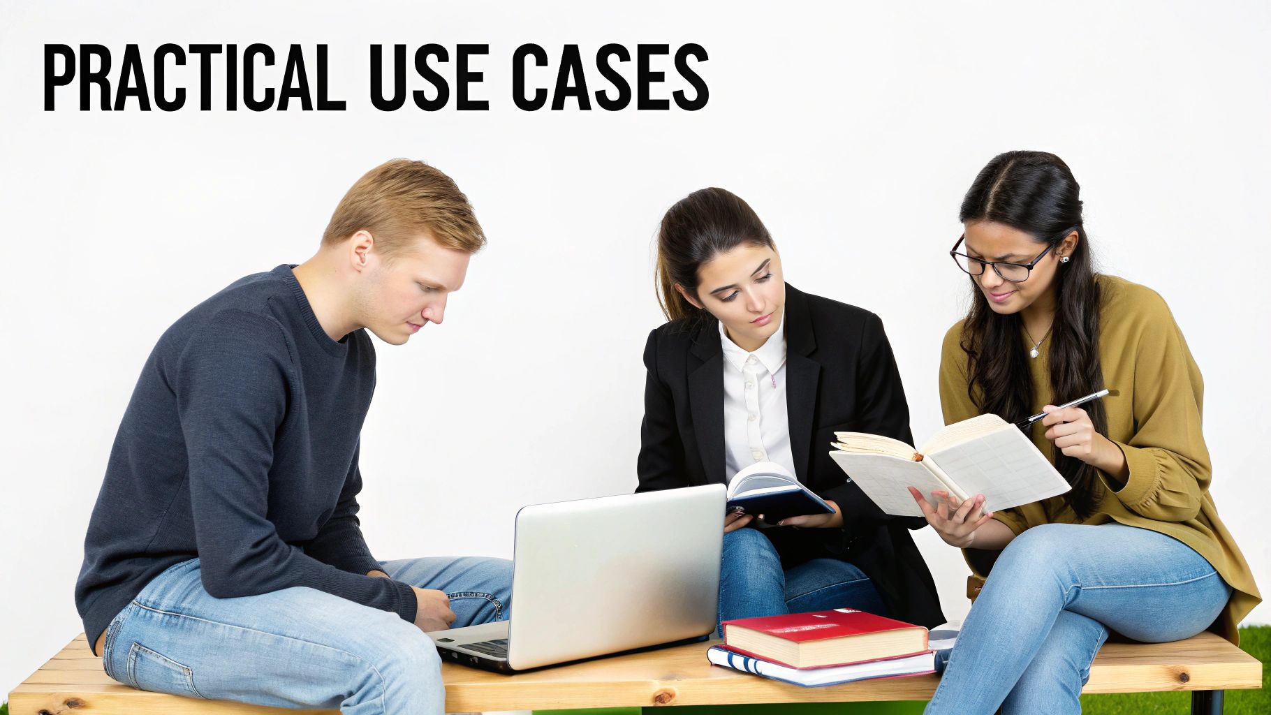 Professionals collaborating on a project using laptops.