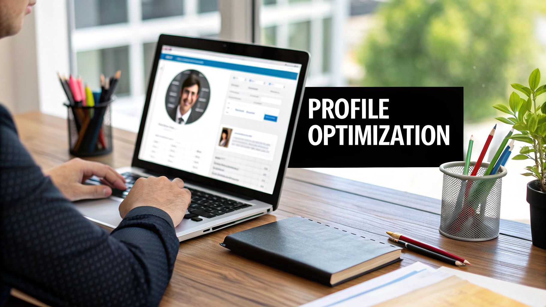 A professional looking at a laptop with a focused expression, representing finding one's unique voice on LinkedIn.