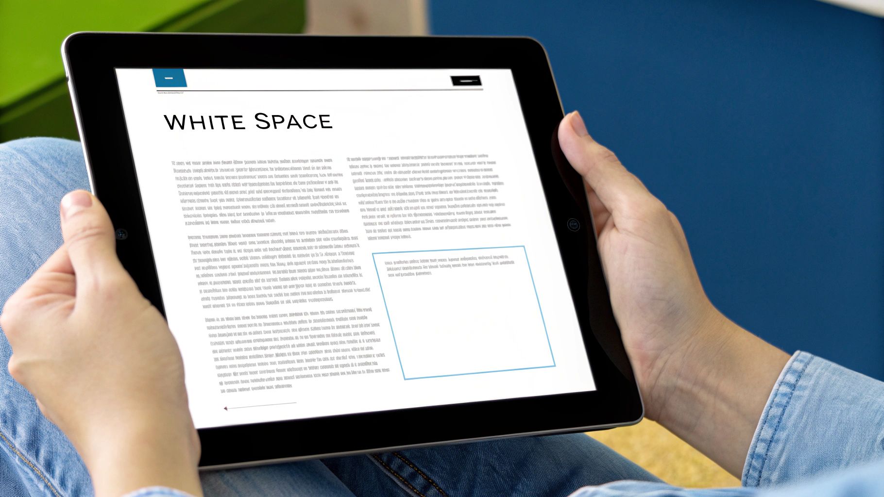 A person typing on a laptop with a clean, minimalist background, illustrating the concept of white space.
