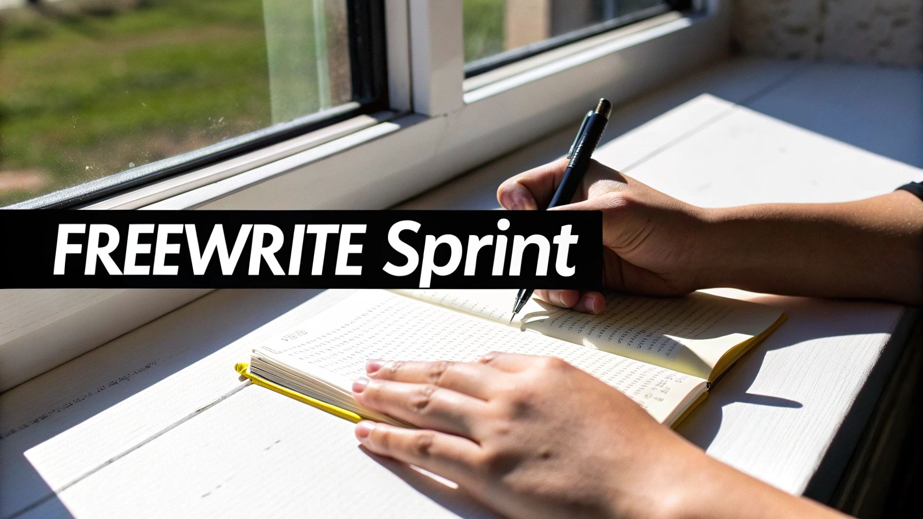 A person journaling in a sunlit room, symbolizing the act of uncovering personal thoughts and voice.
