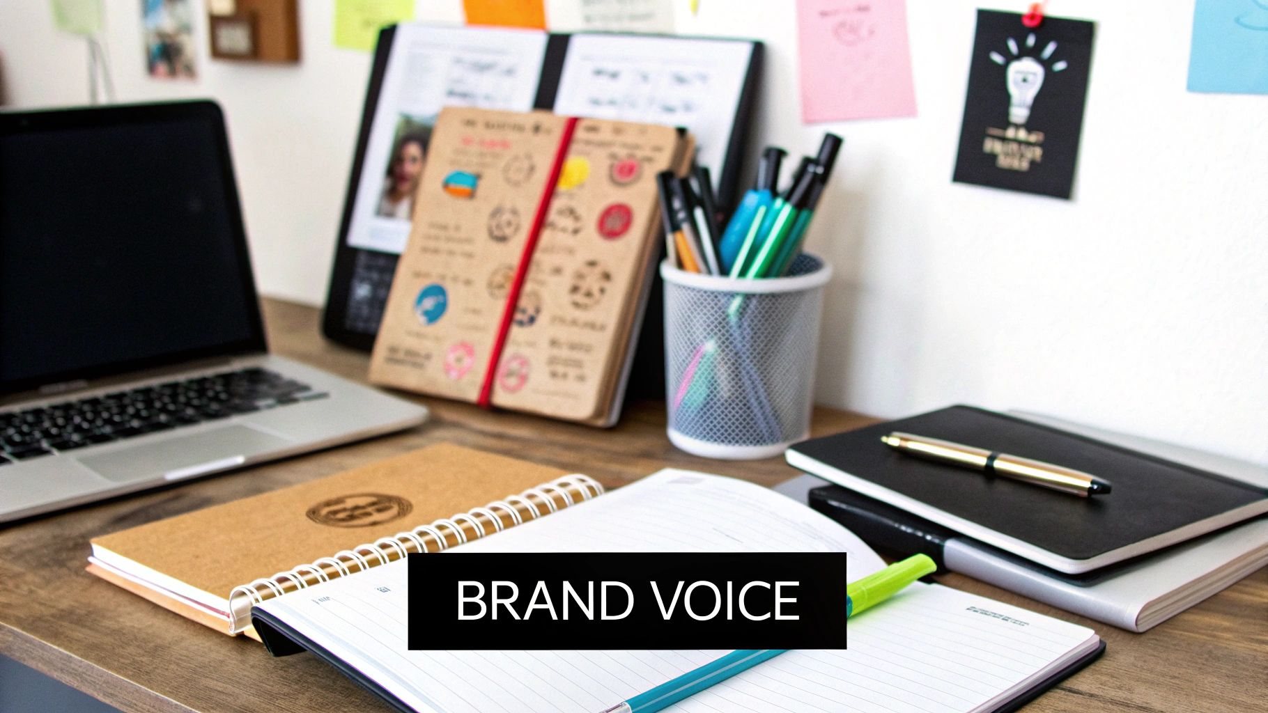 A vibrant and quirky office space with personality-filled decorations, symbolizing brand voice.