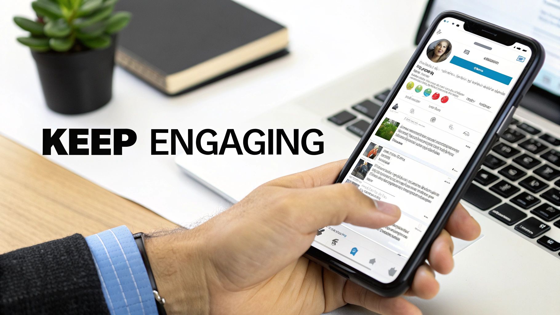 A close-up of a person's hands typing a response on a laptop, symbolizing engagement with comments on a LinkedIn post.