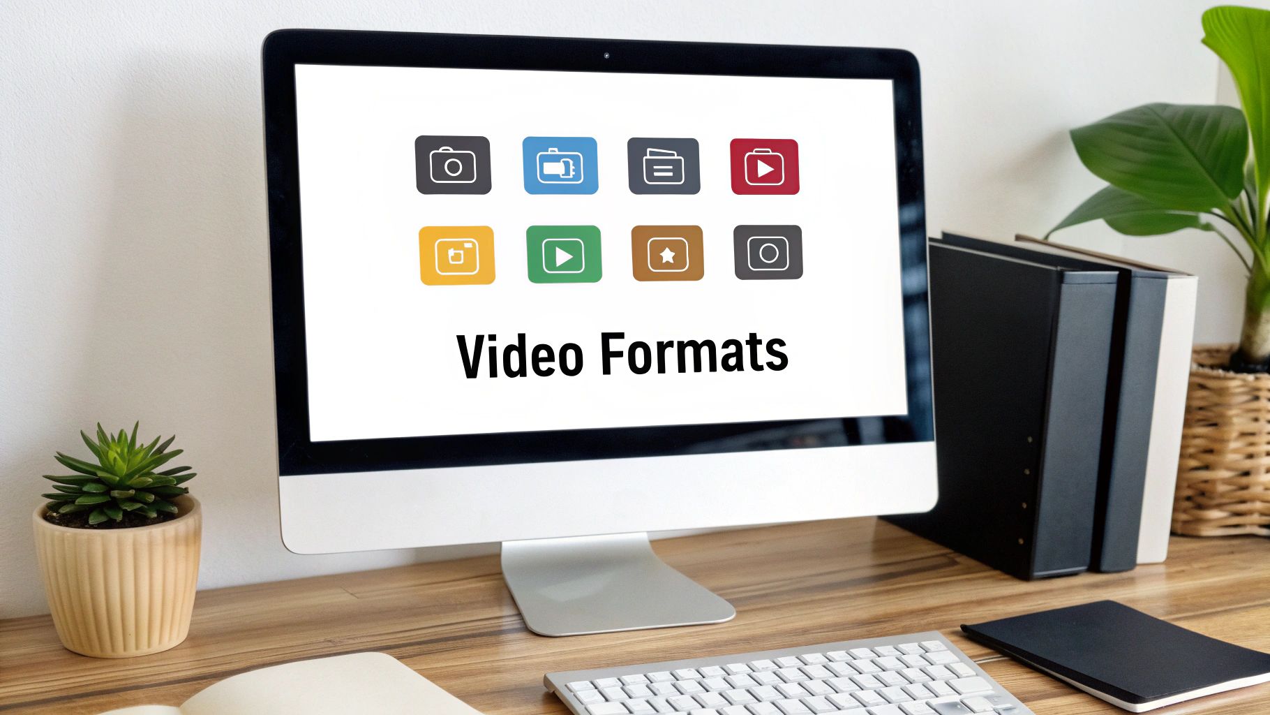 A woman filming a video on her smartphone, with post-production icons overlaid