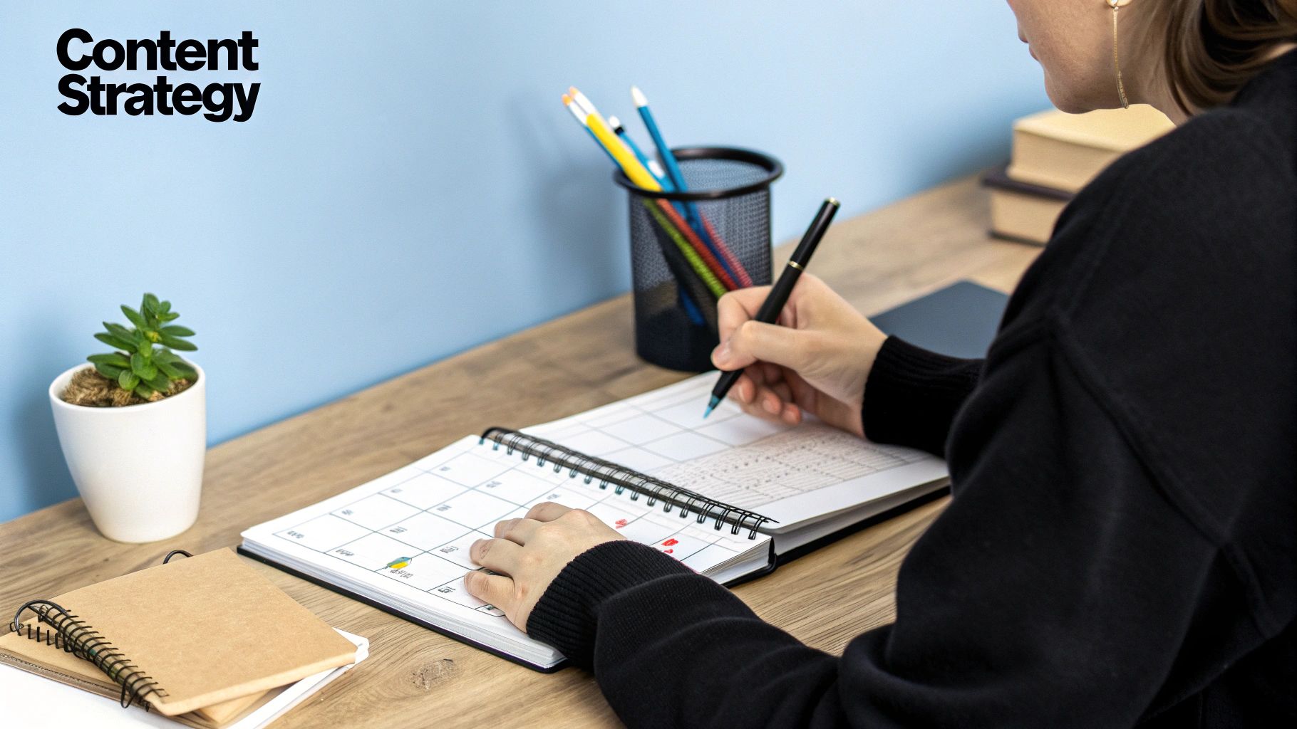 A person planning their LinkedIn content strategy with sticky notes on a board