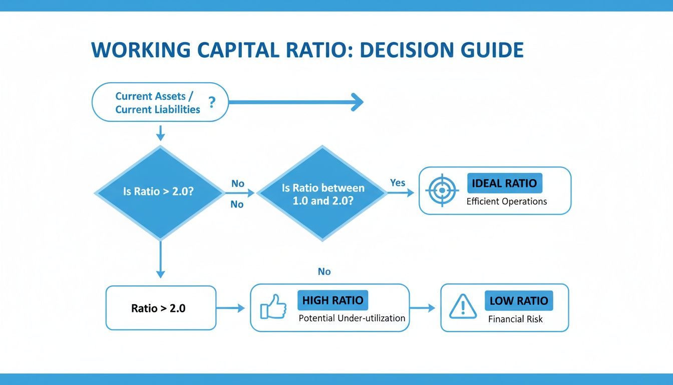 A flowchart illustrating a working capital ratio decision guide for financial analysis.