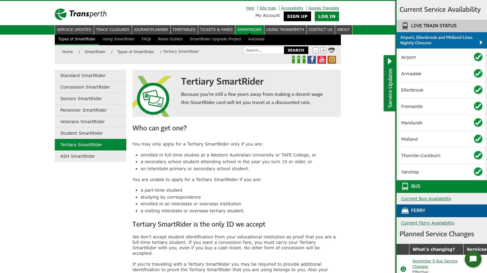 Transperth – Tertiary SmartRider