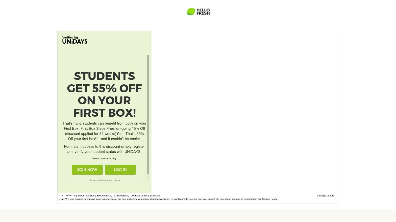 HelloFresh — Student discount (meal‑kit delivery via UNiDAYS)