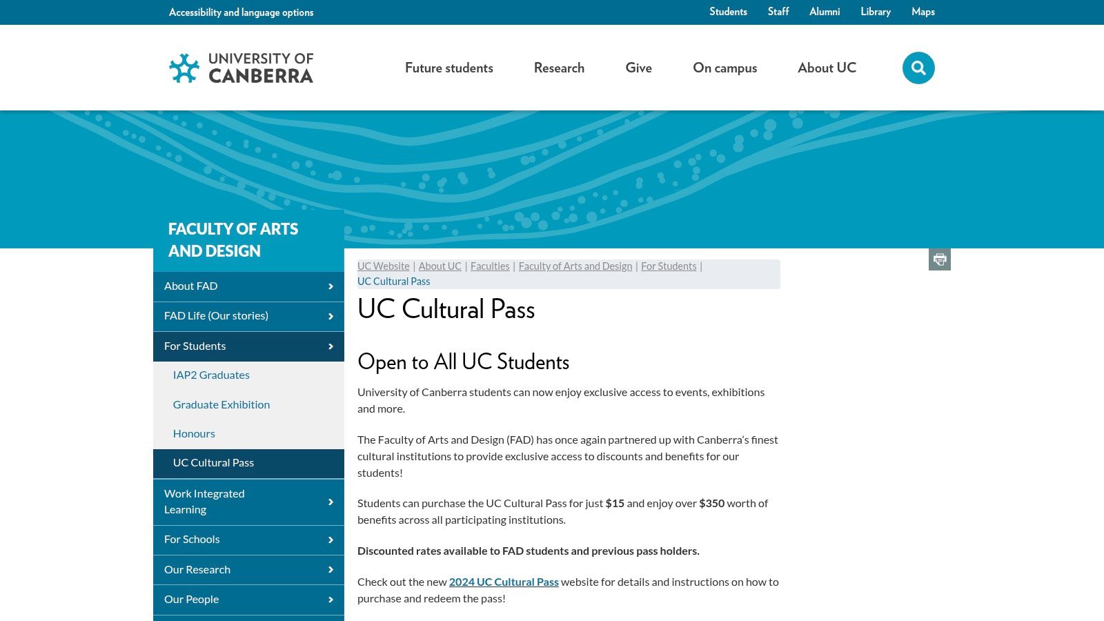 A promotional image for the University of Canberra – UC Cultural Pass, showing logos of partner institutions.