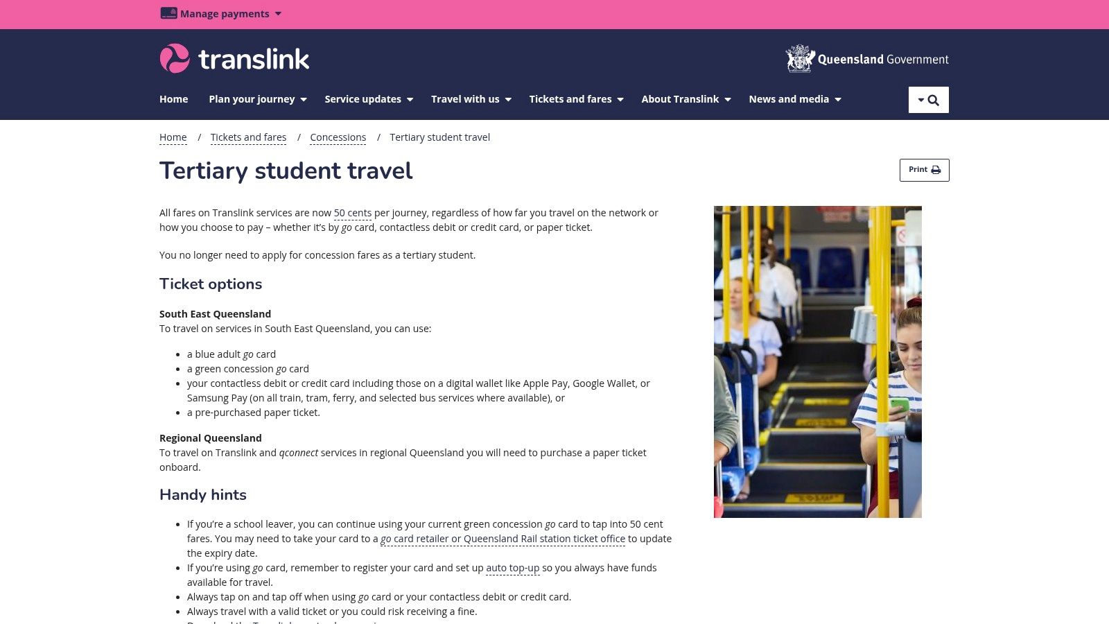 Translink (Queensland) — Student and Tertiary Fares