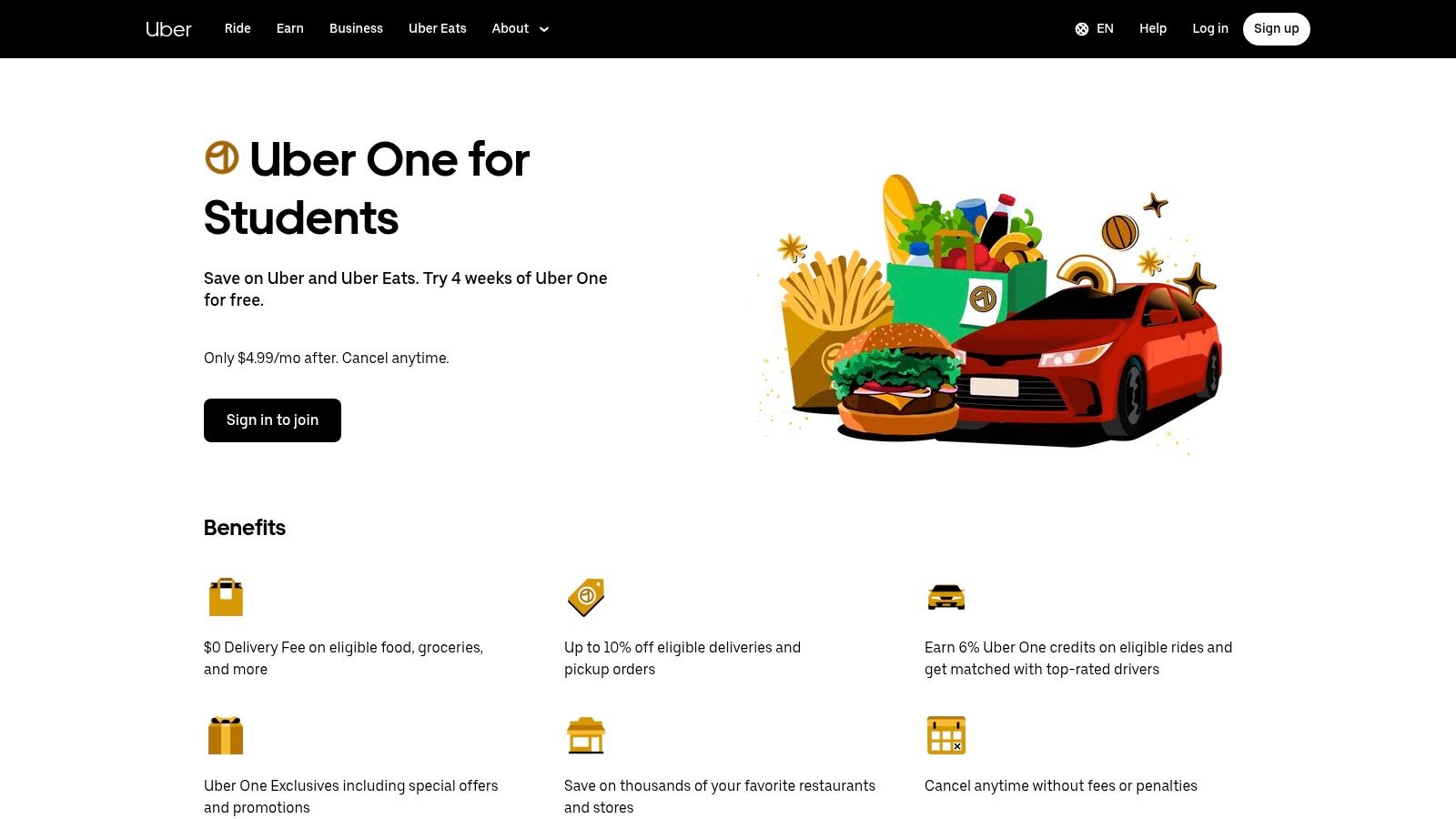 Uber One for Students (Uber Eats benefits)