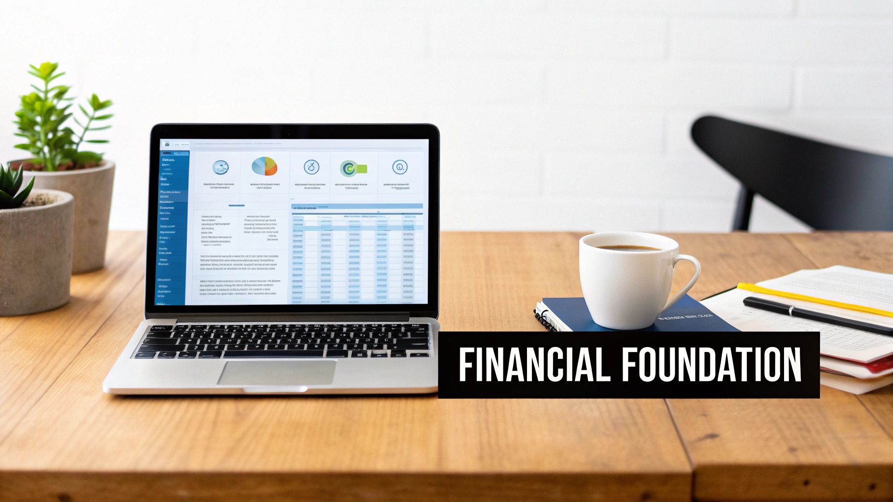 Real estate investor reviewing financial documents with accounting software on a laptop, indicating portfolio management.