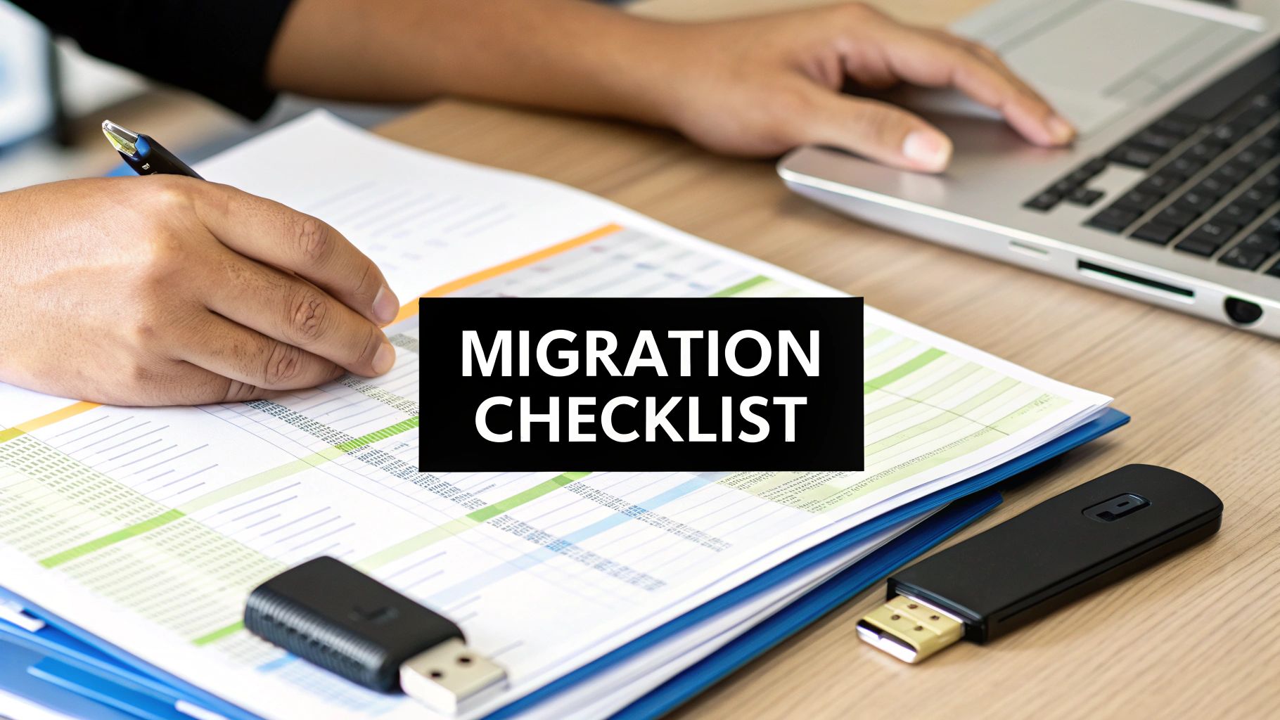 A checklist on a clipboard next to a laptop displaying financial software, symbolizing a smooth implementation process.