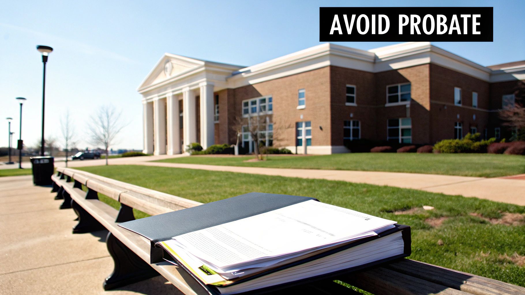 An image of the Queens Surrogate's Courthouse, a classic stone building with columns.