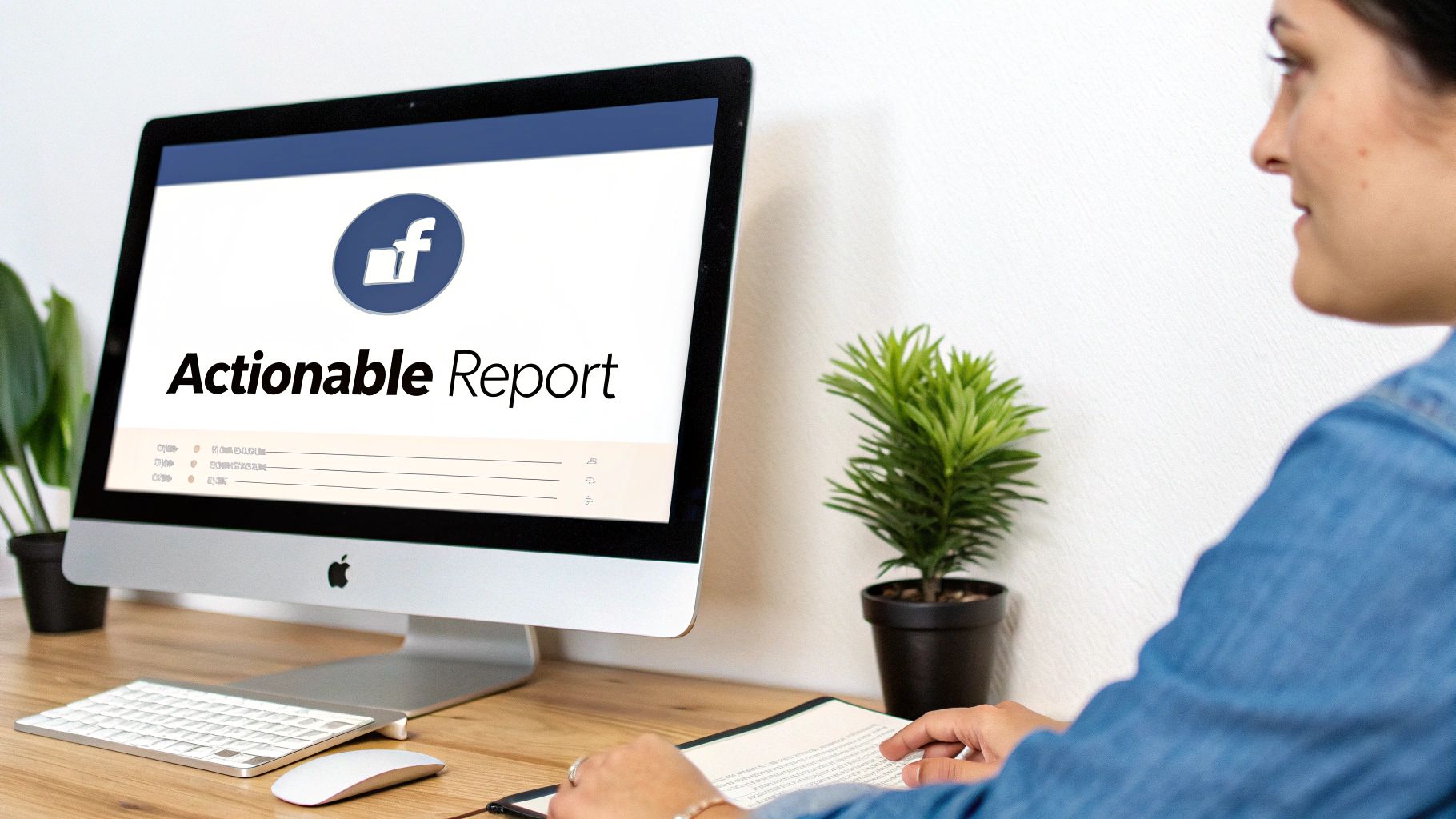 A person analyzing graphs and charts on a computer screen, representing the process of building a Facebook Ads report