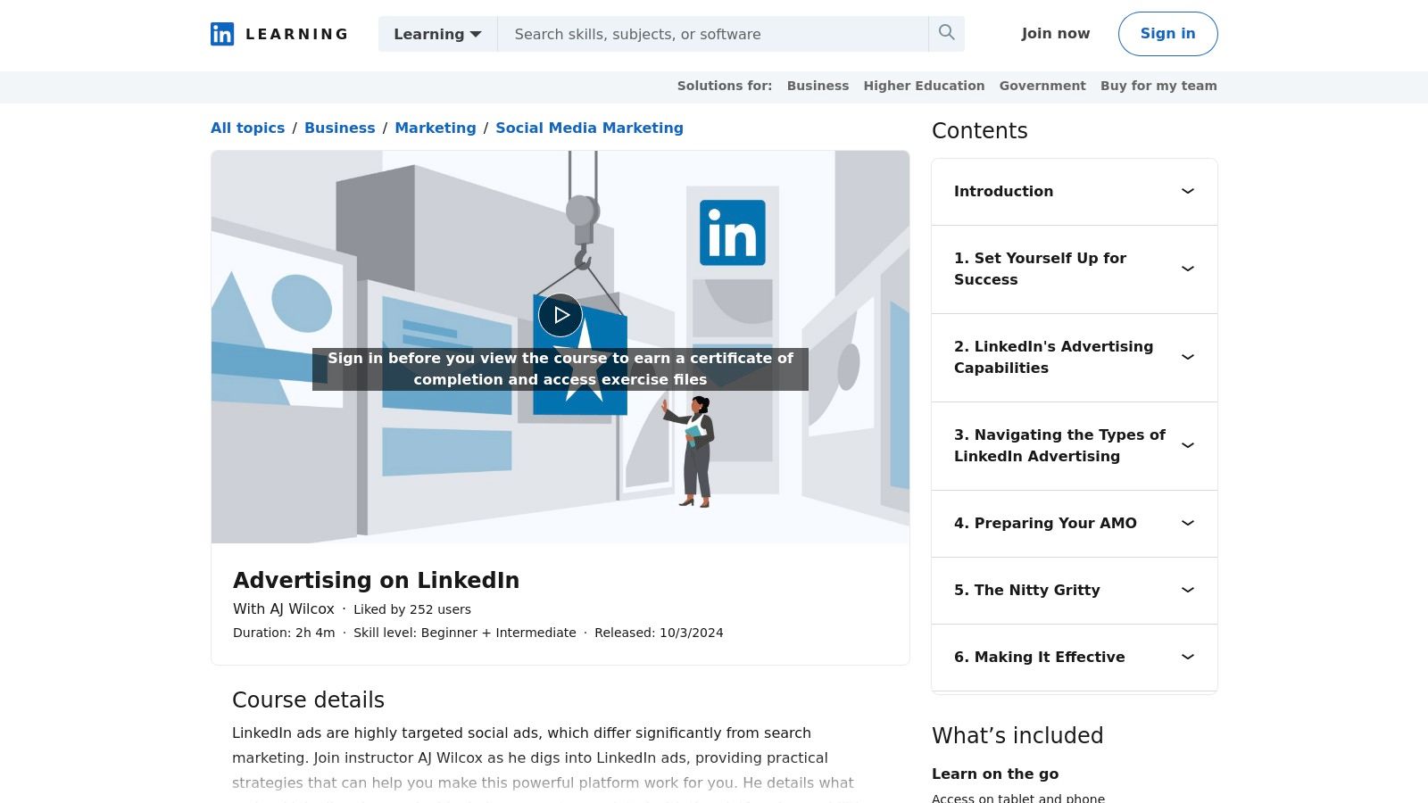 LinkedIn Learning – "Advertising on LinkedIn" by AJ Wilcox