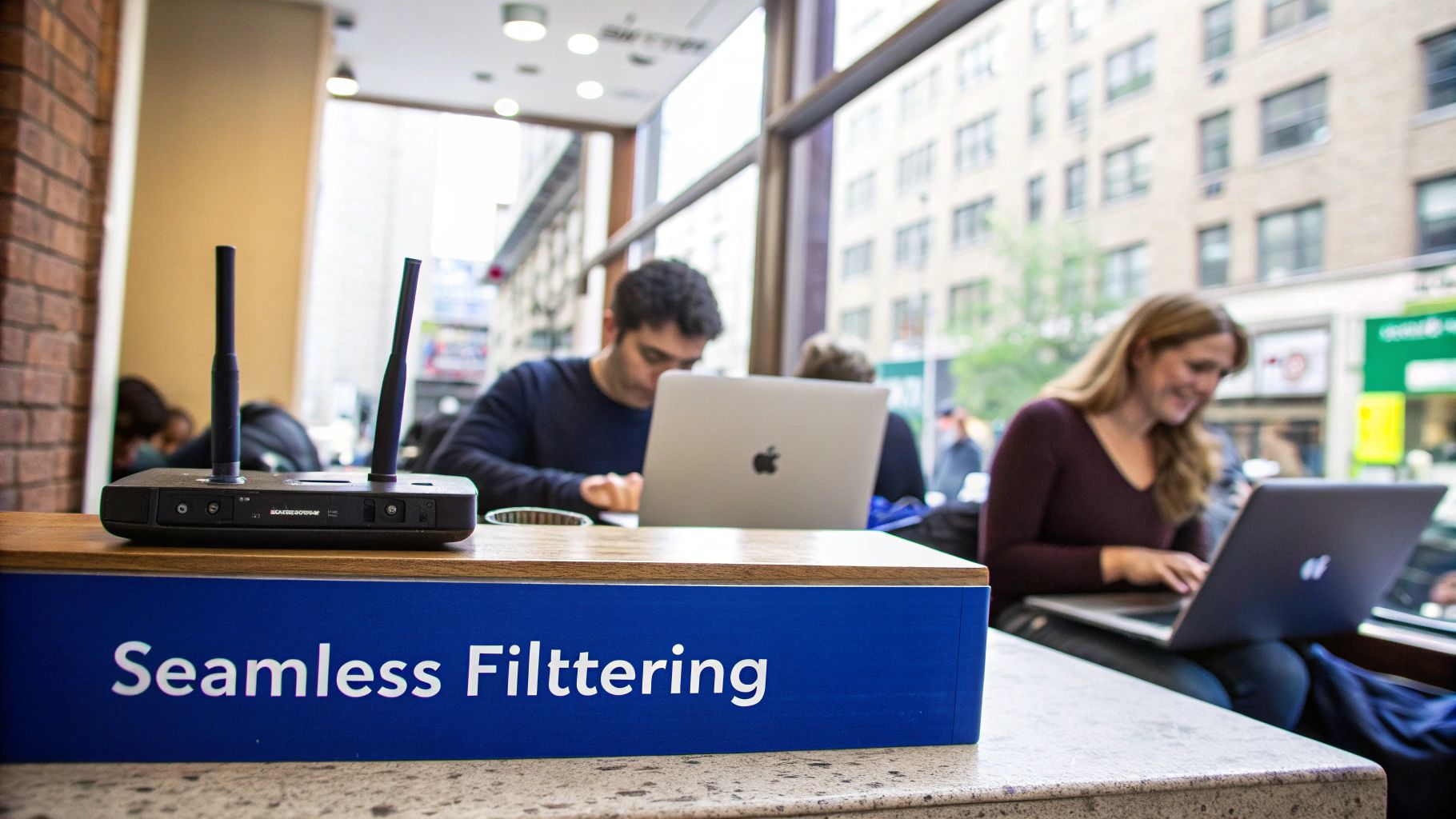 An illustration of a corporate office network, public Wi-Fi in a coffee shop, and an ISP data center, all connected by lines representing traffic managed by transparent proxies.