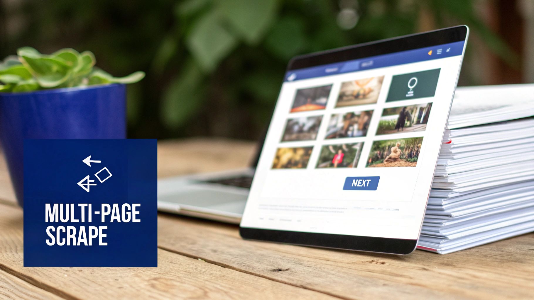 A person&#39;s hand interacting with a digital interface showing interconnected web pages.