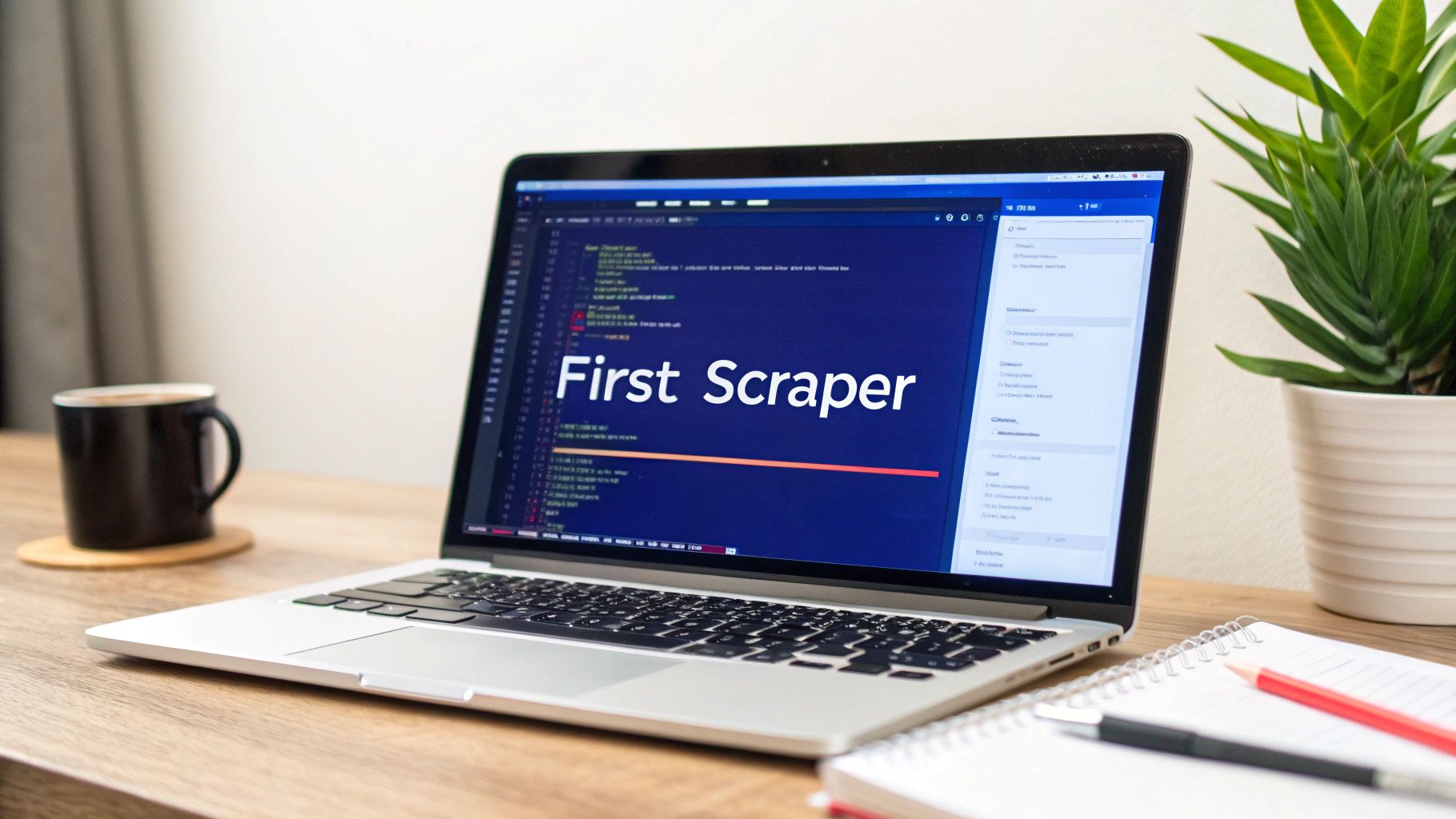 Python code for a Selenium web scraper shown on a computer screen, with a browser window open in the background.