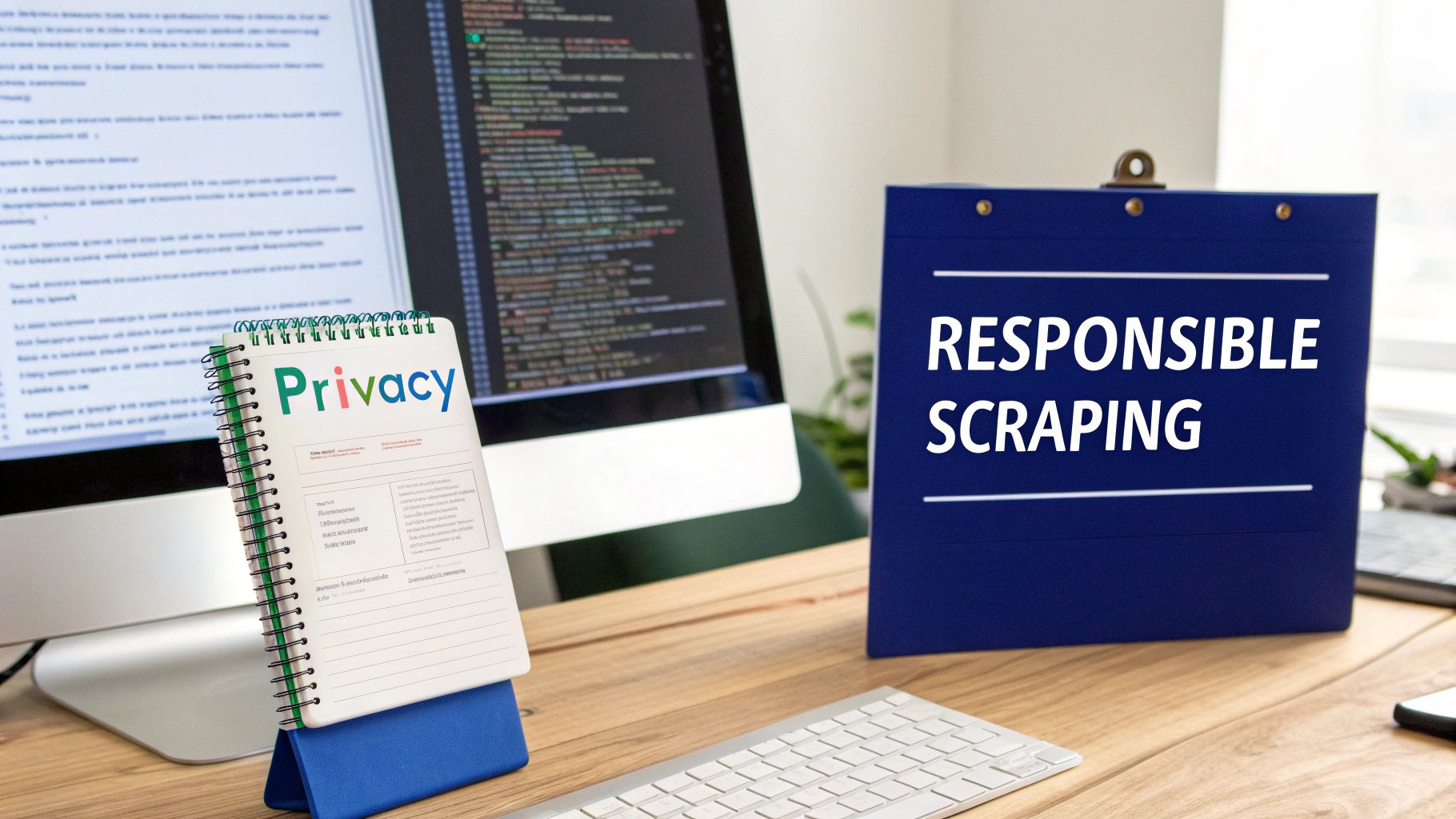 A visual representation of data being ethically handled, possibly showing a hand protecting a data icon, with a clean, modern aesthetic.