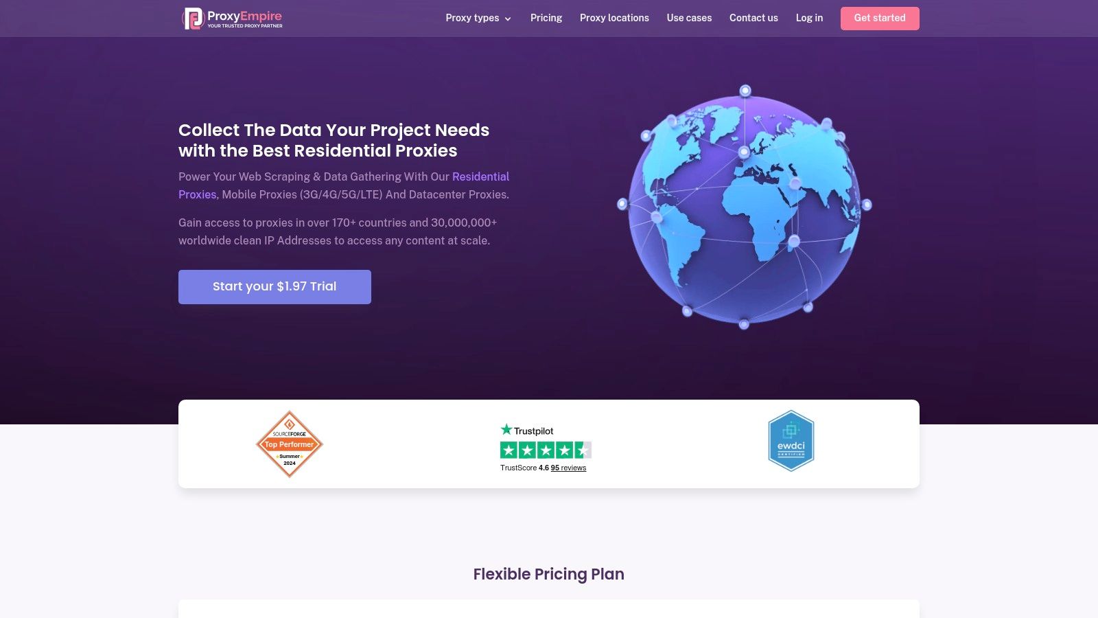 ProxyEmpire dashboard showing available bandwidth and proxy settings