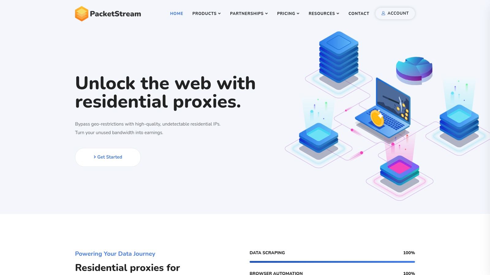 PacketStream dashboard showcasing the user interface and proxy settings
