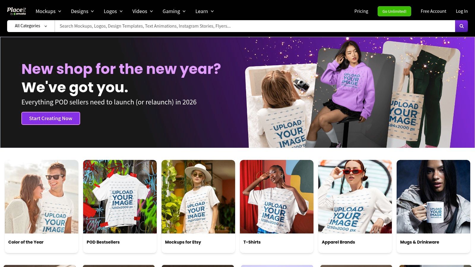 A screenshot of the Placeit interface showcasing its extensive library of YouTube thumbnail templates.