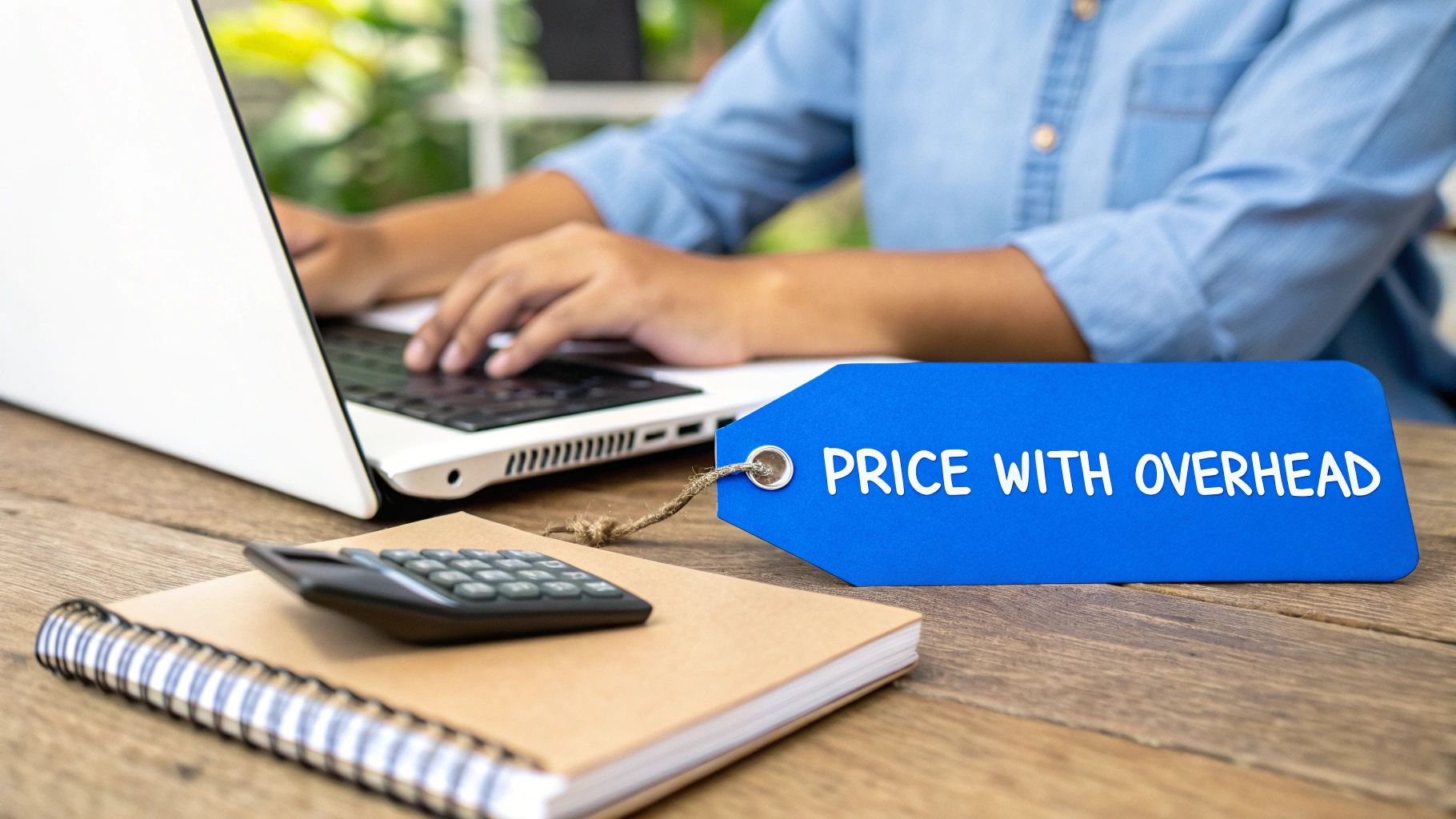 A person at a desk using a calculator and laptop, focused on financial planning.