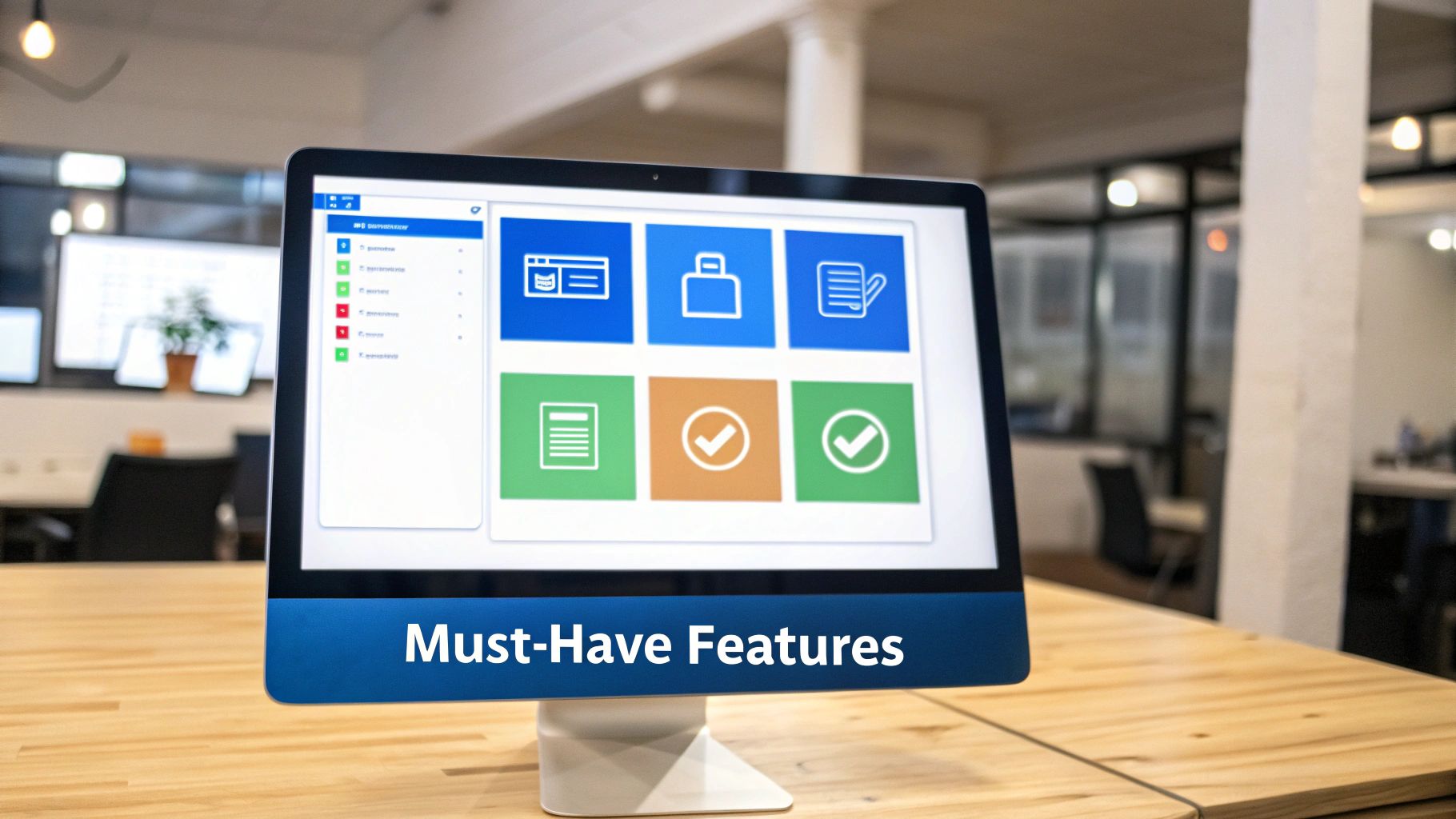 A digital dashboard showing key features of purchase order management software